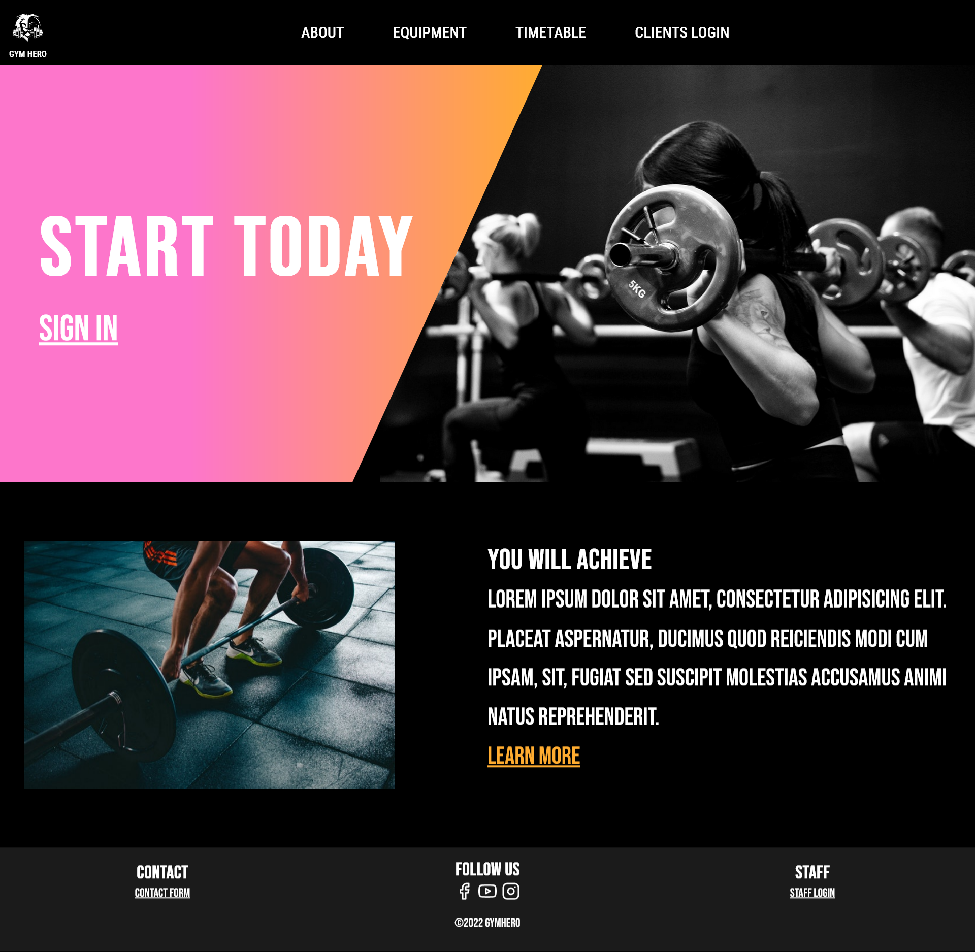 Gym Website Homepage